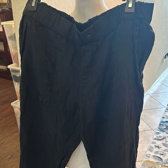 Enza Coza Women's 3/M Linen Easy Pants Solid Black Jogger Coastal Lightweight - Picture 3 of 9